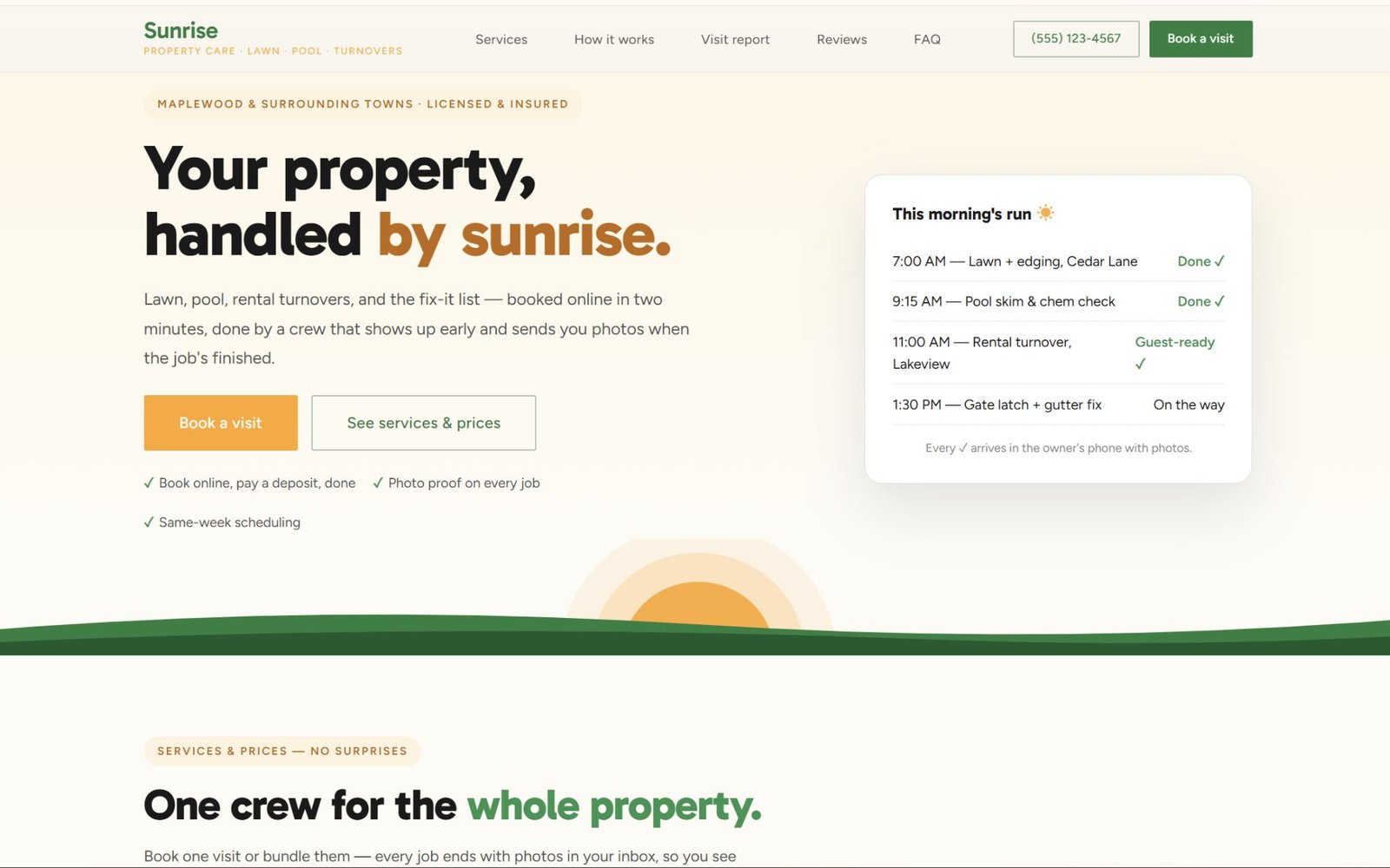 Sunrise Property Care demo screenshot